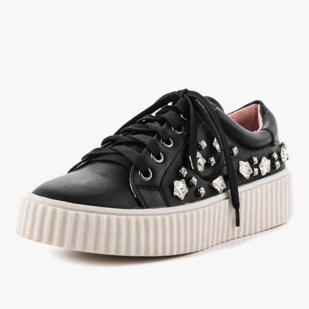 Lauren Lorraine Black Studded Platform Sneakers Size 7 New